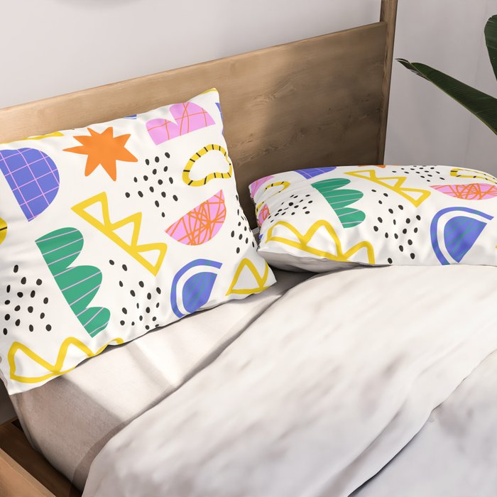 Abstract shape seamless pattern with colorful geometric doodles Pillow Sham Gallery Image 2