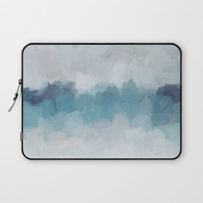 Stormy Seas - Aqua Teal Turquoise Sky Blue White Gray Abstract Art Modern Painting Laptop Sleeve Gallery Image 1