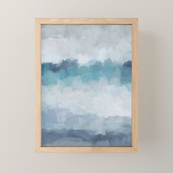 Stormy Seas - Aqua Teal Turquoise Sky Blue White Gray Abstract Art Modern Painting Mini Art Print Gallery Image 1