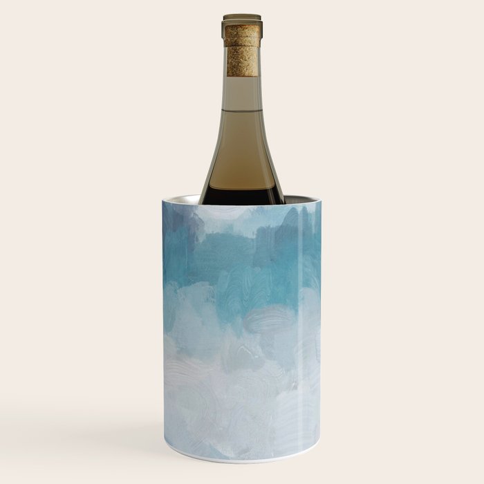Stormy Seas - Aqua Teal Turquoise Sky Blue White Gray Abstract Art Modern Painting Wine Chiller Gallery Image 1