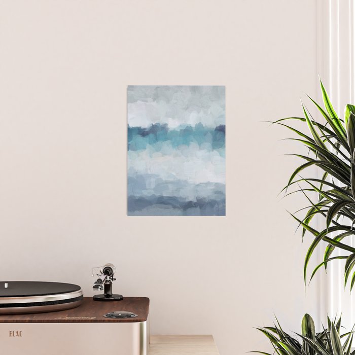 Stormy Seas - Aqua Teal Turquoise Sky Blue White Gray Abstract Art Modern Painting Poster Gallery Image 2