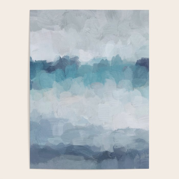 Stormy Seas - Aqua Teal Turquoise Sky Blue White Gray Abstract Art Modern Painting Poster Gallery Image 4