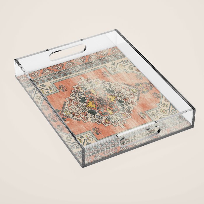 turkish floral - orange & olive green Acrylic Tray Gallery Image 1