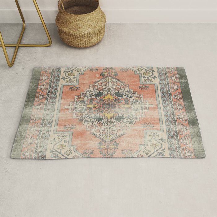 turkish floral - orange & olive green Rug Gallery Image 1