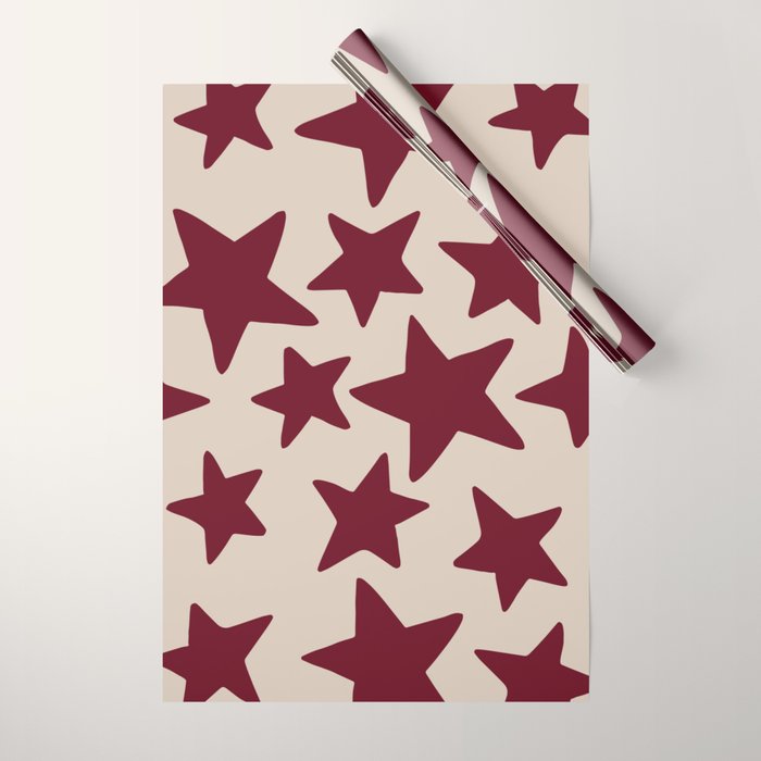 Wine Wonky Stars Wrapping Paper Gallery Image 1