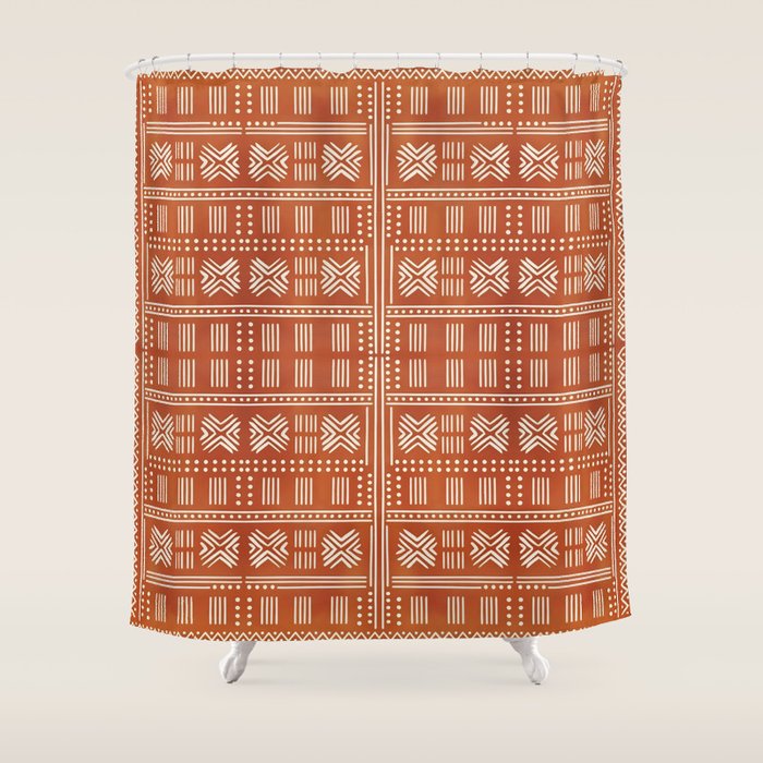 Geometric Tribal Pattern on Terracotta Shower Curtain Gallery Image 1