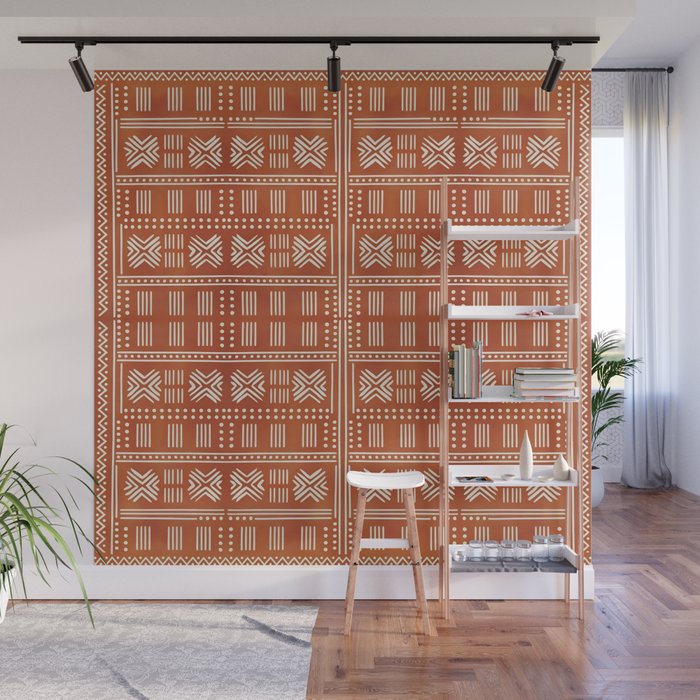Geometric Tribal Pattern on Terracotta Wall Mural Gallery Image 1