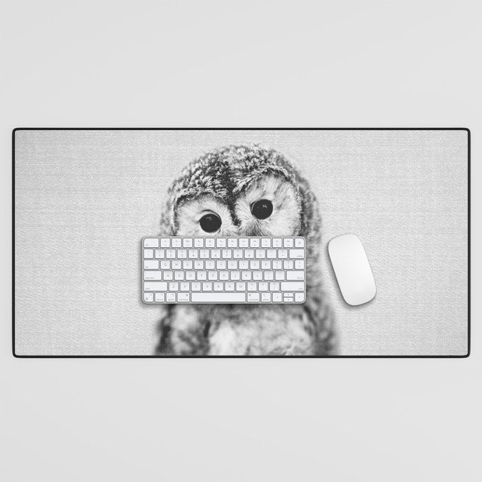 Baby Owl - Black & White Desk Mat Gallery Image 1