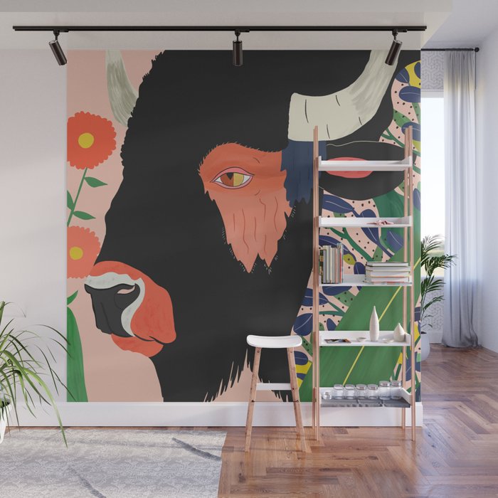 Floral Bison Wall Mural Gallery Image 1