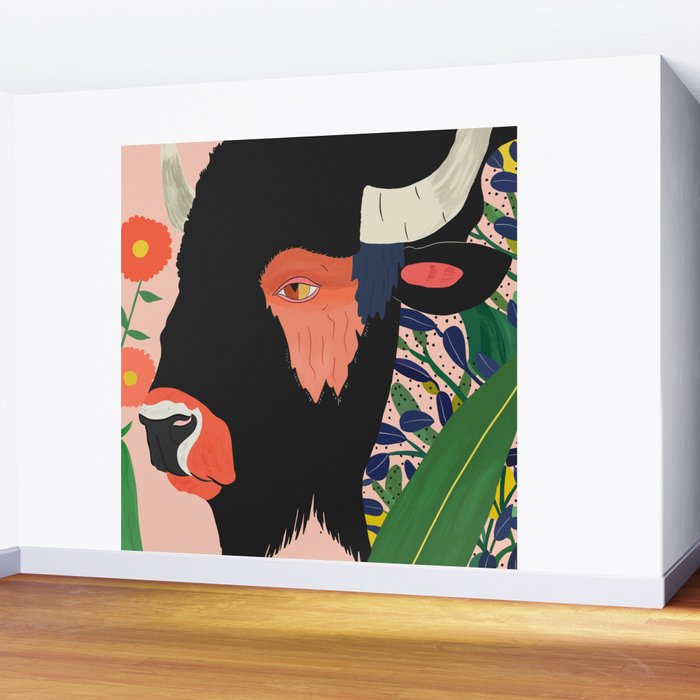 Floral Bison Wall Mural Gallery Image 2