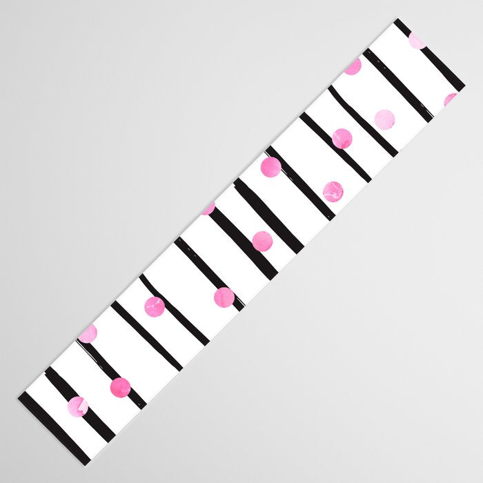 Blush pink black watercolor modern stripes polka dots Table Runner Gallery Image 3