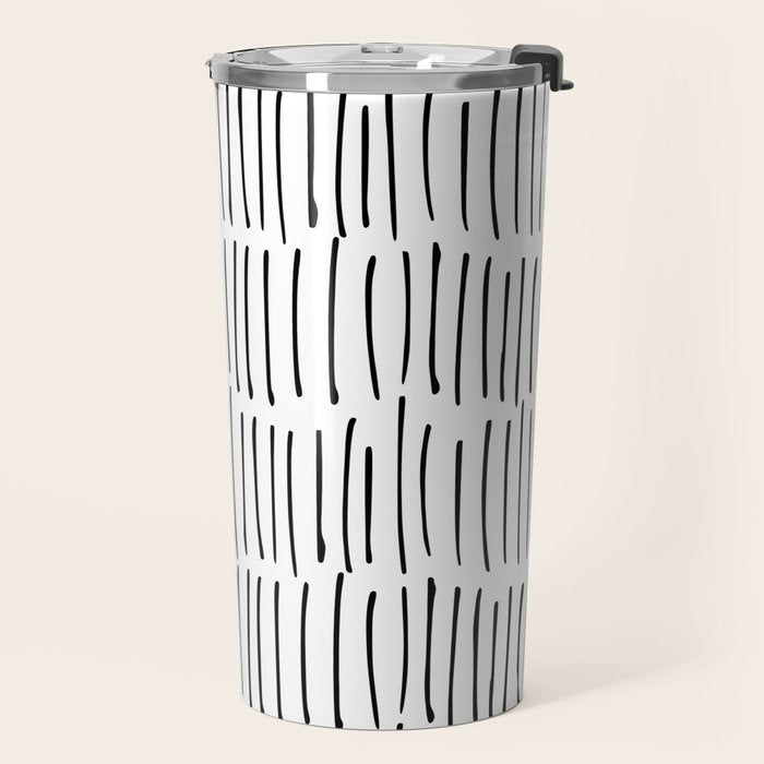Boho Wall Art, Black and White, Line Art Travel Mug Gallery Image 2