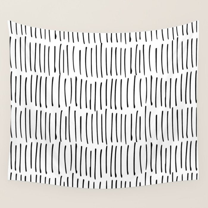 Boho Wall Art, Black and White, Line Art Wall Tapestry Gallery Image 1