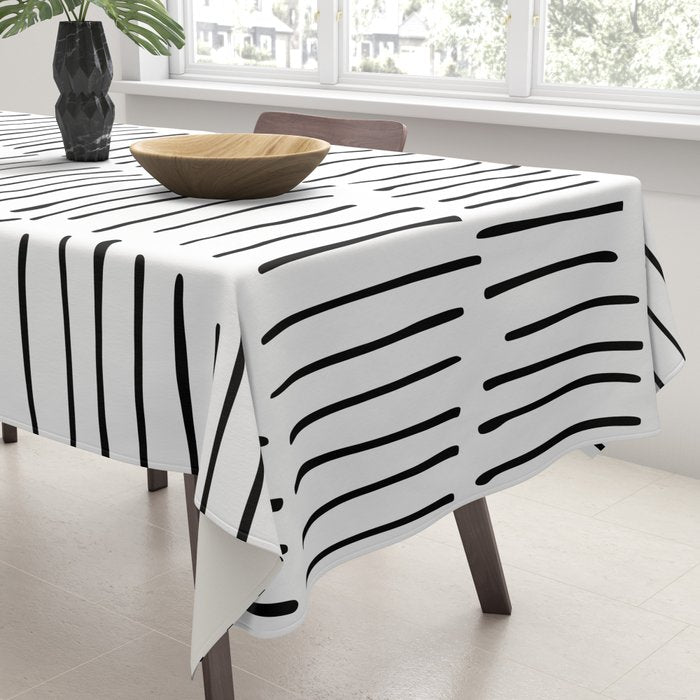 Boho Wall Art, Black and White, Line Art Tablecloth Gallery Image 3