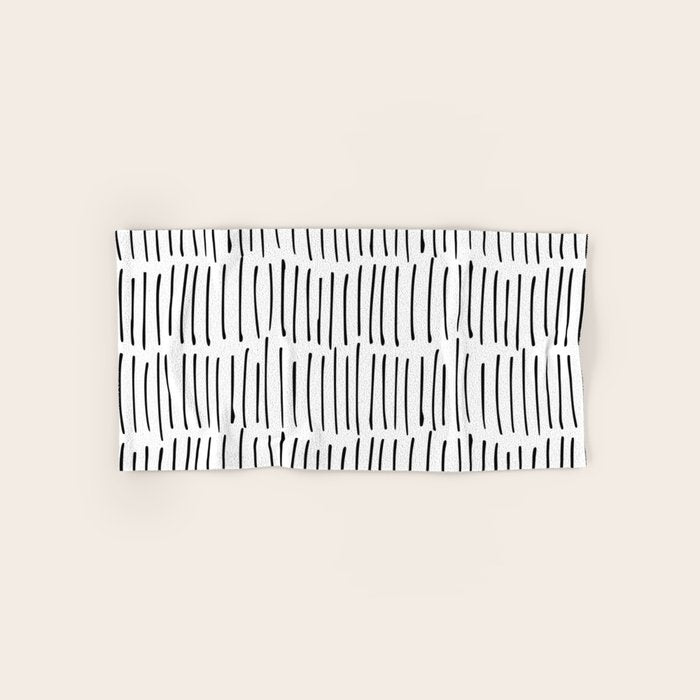 Boho Wall Art, Black and White, Line Art Bath Towel Gallery Image 1