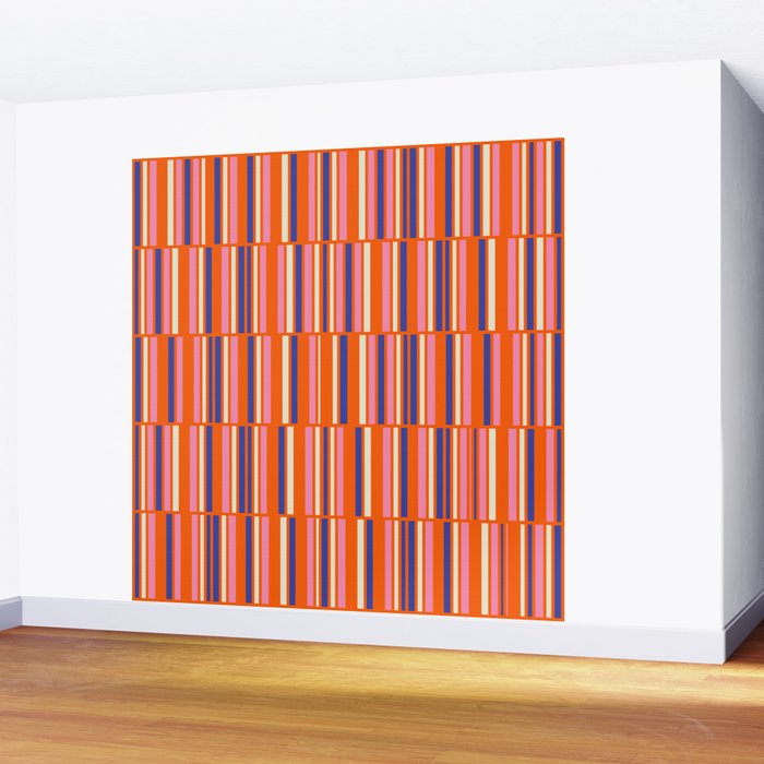 Pop Mod Color Boxes Geometric Retro Contemporary Pattern Orange Blue Pink Wall Mural Gallery Image 2