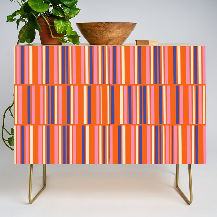 Pop Mod Color Boxes Geometric Retro Contemporary Pattern Orange Blue Pink Credenza Gallery Image 1