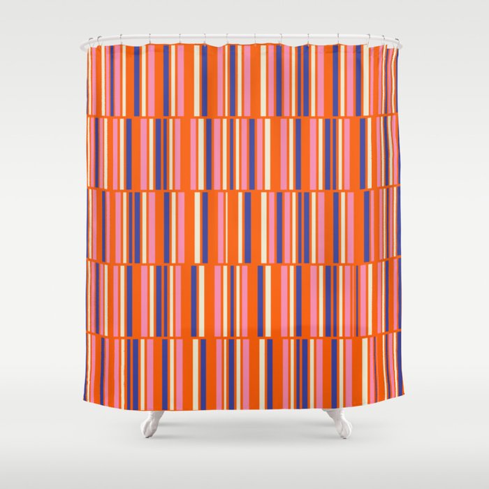Pop Mod Color Boxes Geometric Retro Contemporary Pattern Orange Blue Pink Shower Curtain Gallery Image 1