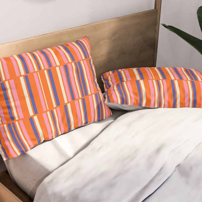 Pop Mod Color Boxes Geometric Retro Contemporary Pattern Orange Blue Pink Pillow Sham Gallery Image 2