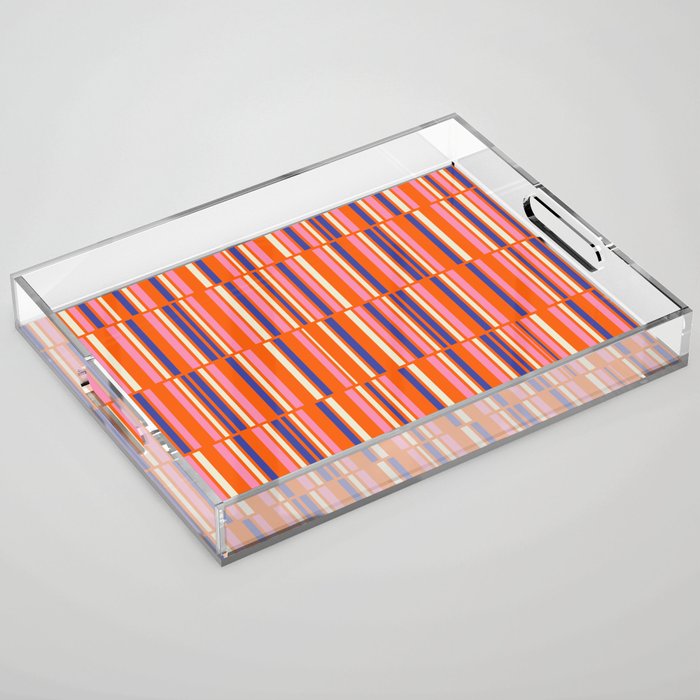 Pop Mod Color Boxes Geometric Retro Contemporary Pattern Orange Blue Pink Acrylic Tray Gallery Image 1
