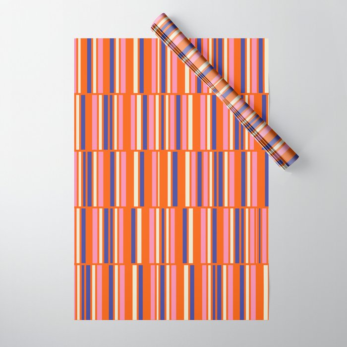 Pop Mod Color Boxes Geometric Retro Contemporary Pattern Orange Blue Pink Wrapping Paper Gallery Image 1