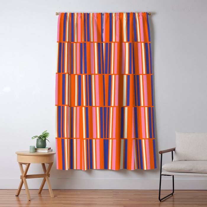 Pop Mod Color Boxes Geometric Retro Contemporary Pattern Orange Blue Pink Window Curtain Gallery Image 5