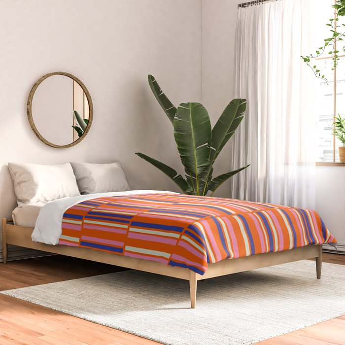 Pop Mod Color Boxes Geometric Retro Contemporary Pattern Orange Blue Pink Comforter Gallery Image 2