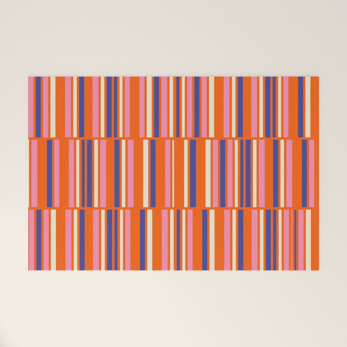 Pop Mod Color Boxes Geometric Retro Contemporary Pattern Orange Blue Pink Welcome Mat Gallery Image 1