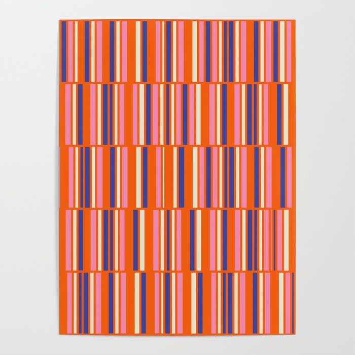 Pop Mod Color Boxes Geometric Retro Contemporary Pattern Orange Blue Pink Poster Gallery Image 1