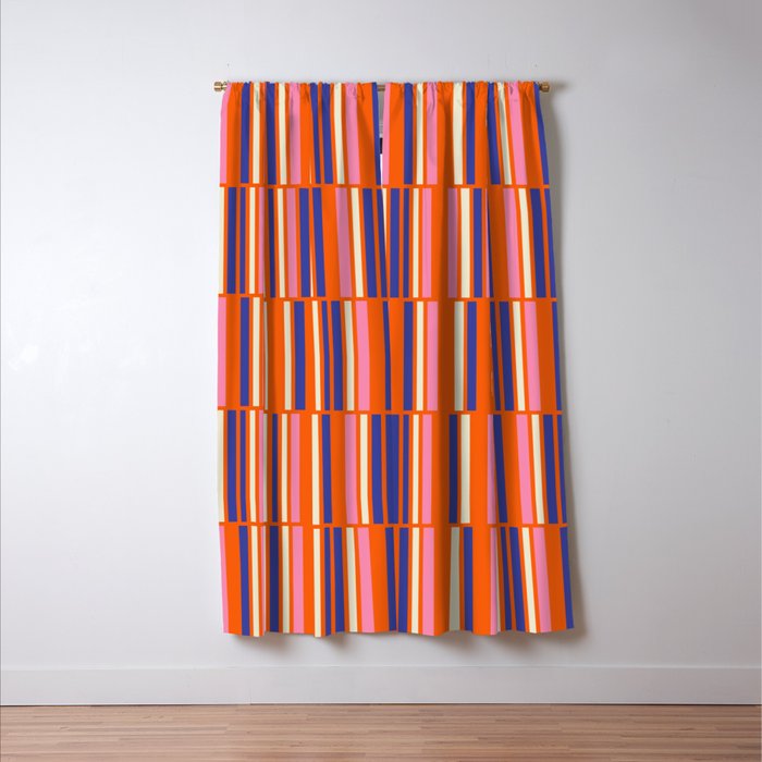 Pop Mod Color Boxes Geometric Retro Contemporary Pattern Orange Blue Pink Window Curtain Gallery Image 3
