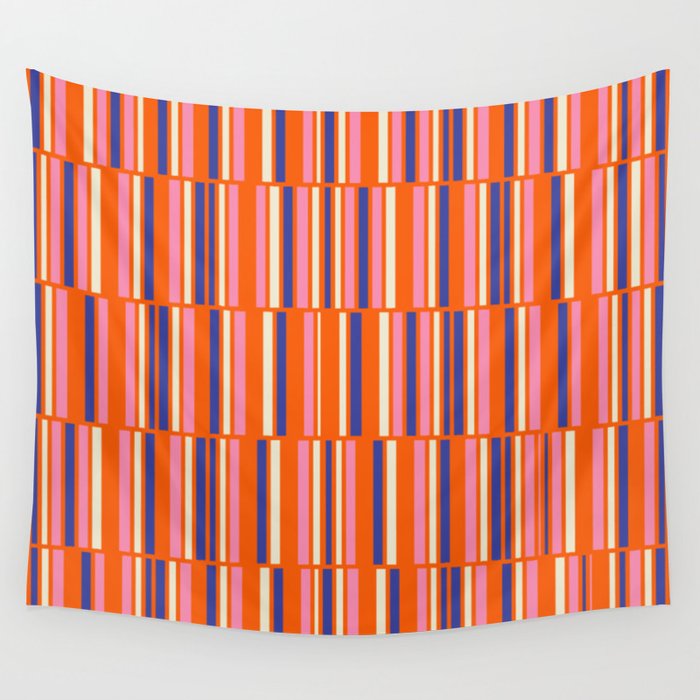 Pop Mod Color Boxes Geometric Retro Contemporary Pattern Orange Blue Pink Wall Tapestry Gallery Image 4