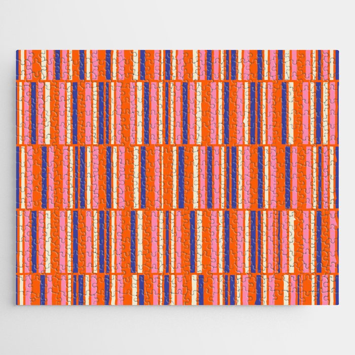 Pop Mod Color Boxes Geometric Retro Contemporary Pattern Orange Blue Pink Jigsaw Puzzle Gallery Image 1