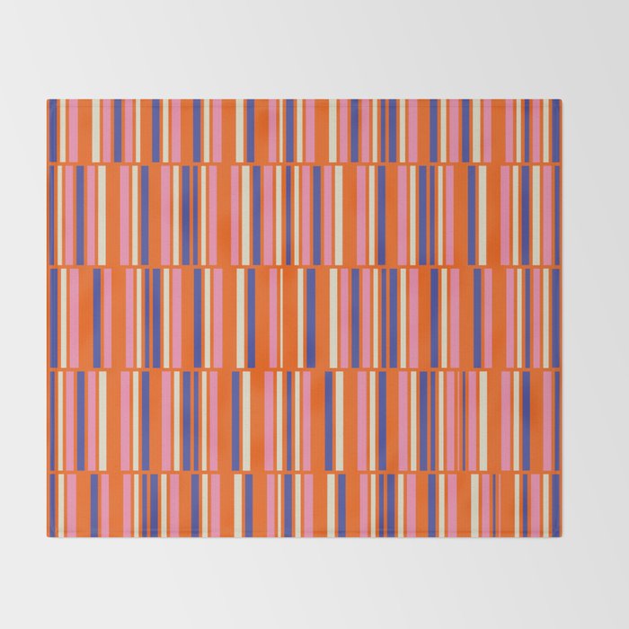Pop Mod Color Boxes Geometric Retro Contemporary Pattern Orange Blue Pink Throw Blanket Gallery Image 2