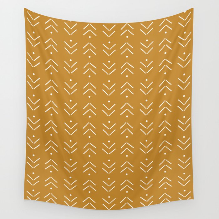 Arrow Lines Pattern Design 10 in mustard yellow Wall Tapestry Gallery Image 4