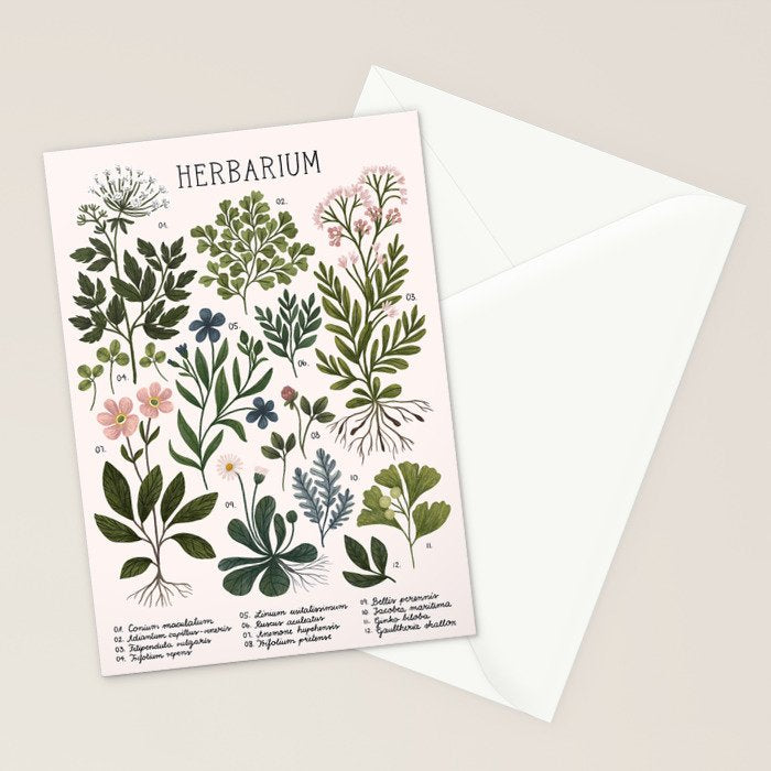 Herbarium ~ vintage inspired botanical art print ~ white Stationery Card Gallery Image 2
