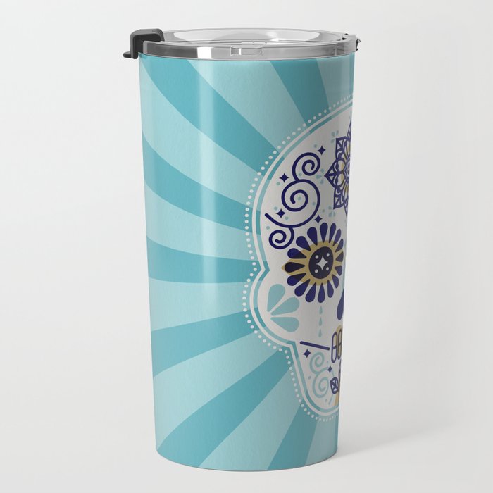 DÃ­a de Muertos â¢ Mexican Sugar Skull - Baby Blue Palette Travel Mug Gallery Image 3
