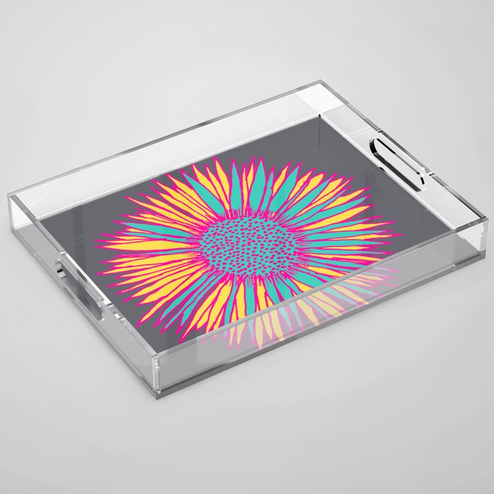 Neon Sunflower Line Art Acrylic Tray Gallery Image 1