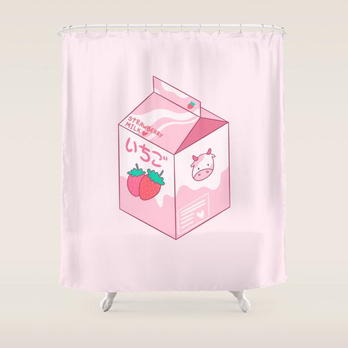 Kawaii Strawberry Milk Shake Shower Curtain Gallery Image 1