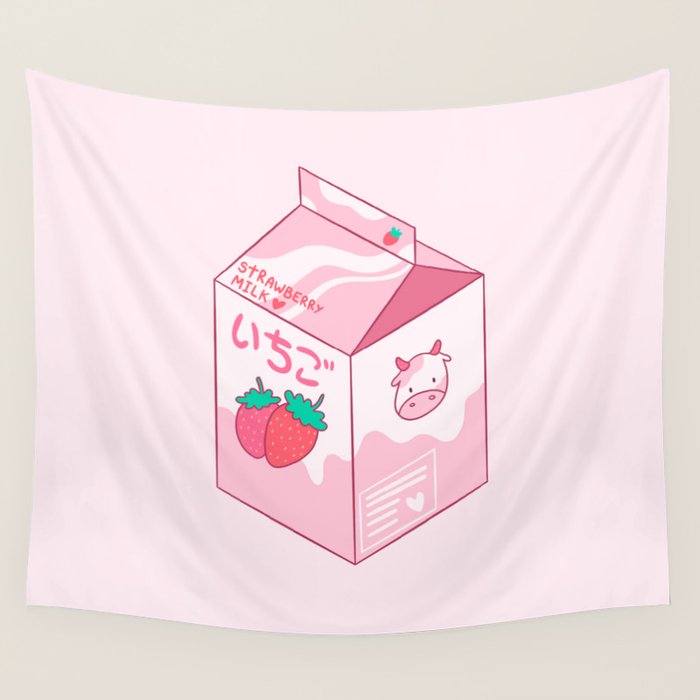Kawaii Strawberry Milk Shake Wall Tapestry Gallery Image 4