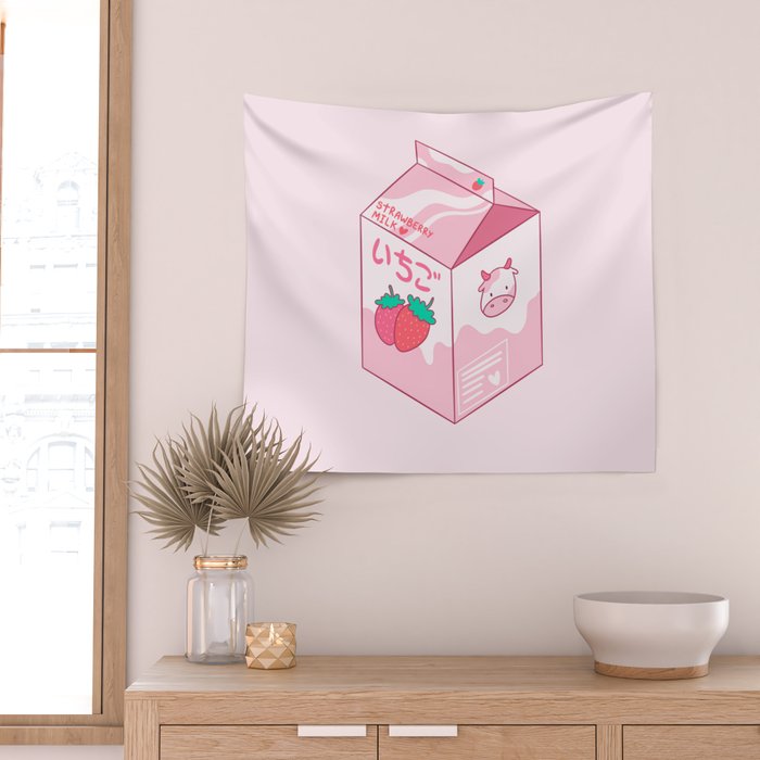 Kawaii Strawberry Milk Shake Wall Tapestry Gallery Image 2
