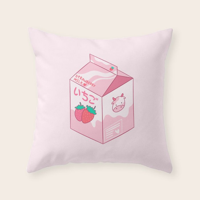 Kawaii Strawberry Milk Shake Throw Pillow Gallery Image 1