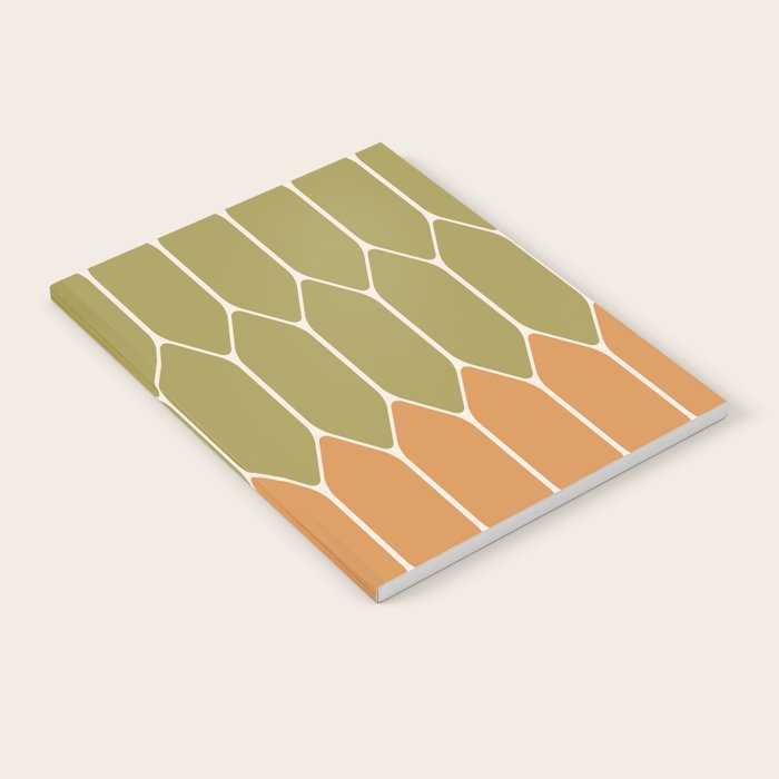 Minimalist Geometric Long Honeycomb Two-Toned Pattern in Vintage Olive Green and Cantaloupe Orange Notebook Gallery Image 2