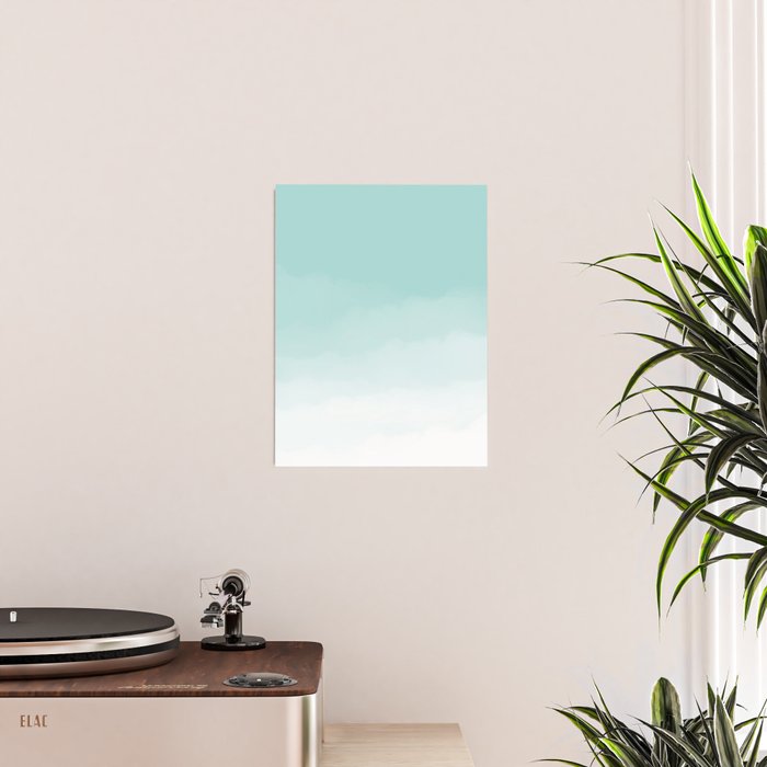 Pale Mint Blue Watercolor Ombre (pale mint blue/white) Poster Gallery Image 2