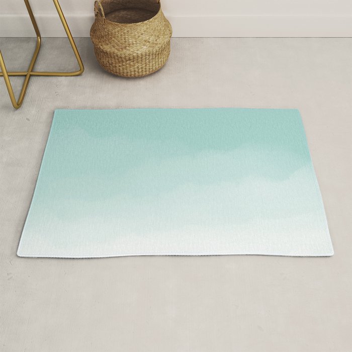 Pale Mint Blue Watercolor Ombre (pale mint blue/white) Rug Gallery Image 1