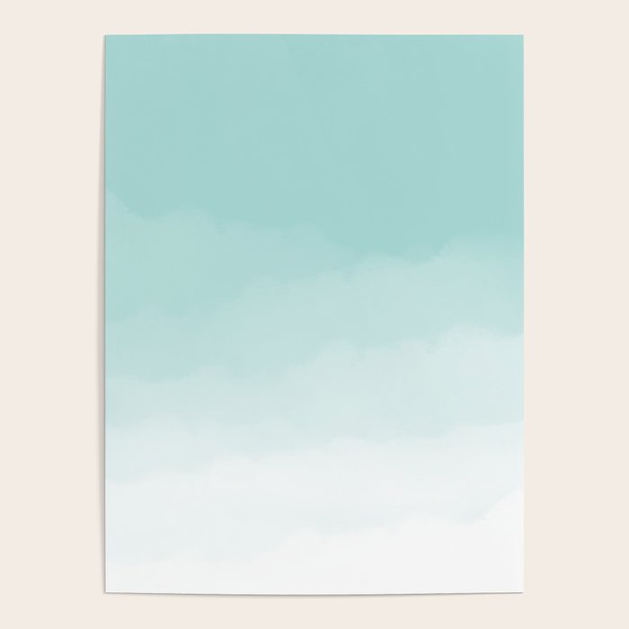 Pale Mint Blue Watercolor Ombre (pale mint blue/white) Poster Gallery Image 1
