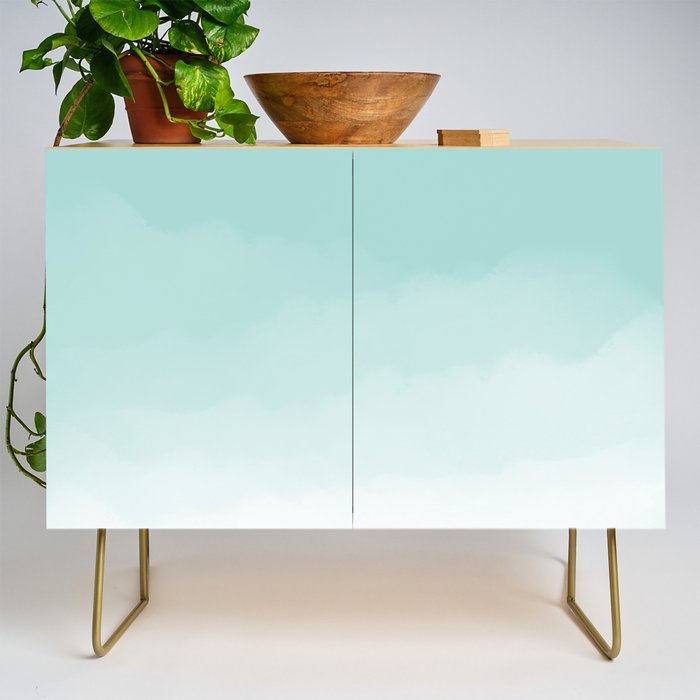 Pale Mint Blue Watercolor Ombre (pale mint blue/white) Credenza Gallery Image 1