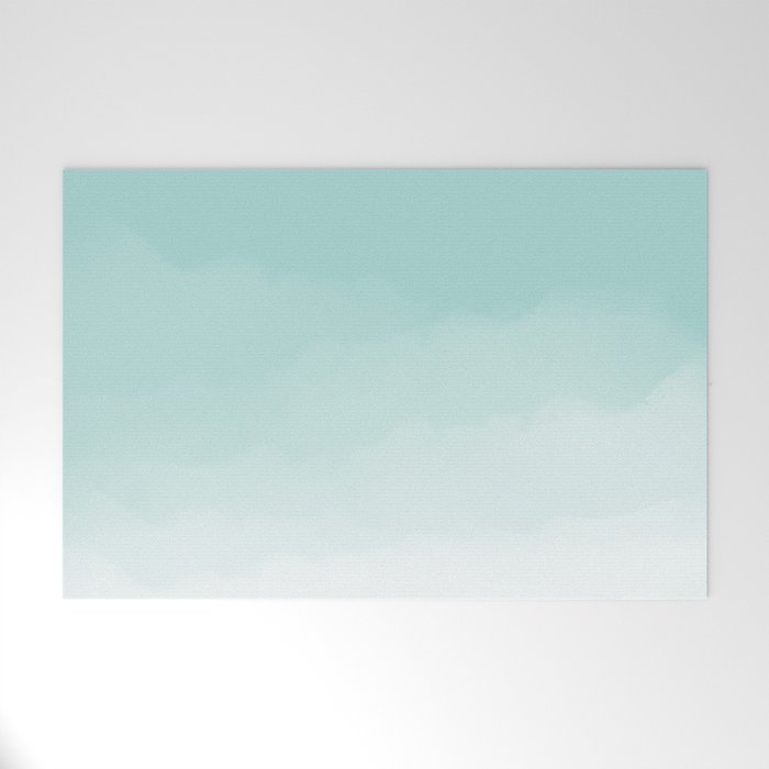 Pale Mint Blue Watercolor Ombre (pale mint blue/white) Welcome Mat Gallery Image 1