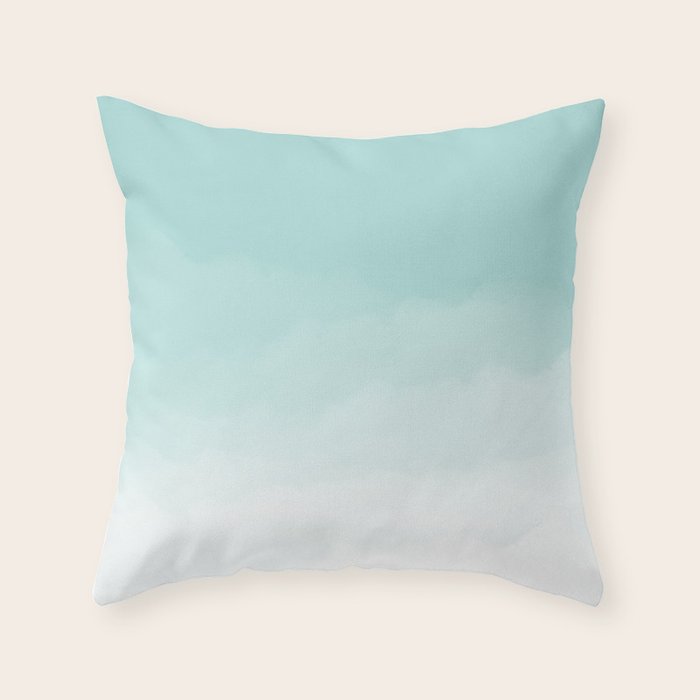 Pale Mint Blue Watercolor Ombre (pale mint blue/white) Throw Pillow Gallery Image 1