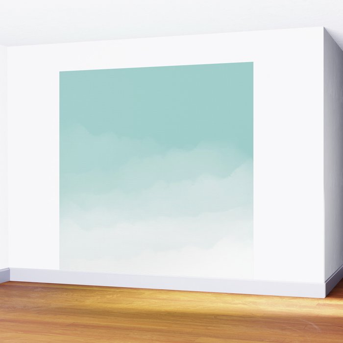 Pale Mint Blue Watercolor Ombre (pale mint blue/white) Wall Mural Gallery Image 2