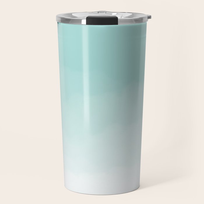 Pale Mint Blue Watercolor Ombre (pale mint blue/white) Travel Mug Gallery Image 1